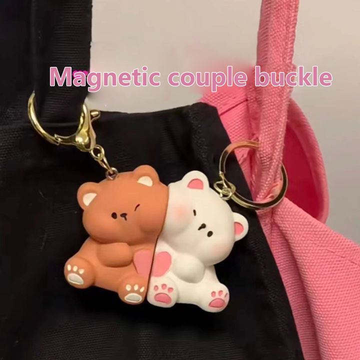 【Support-Cod】 1Pair Cartoon Love Bear Magnetic Suction Keychain Creative Bag Decoration Gifts SUPER BABY