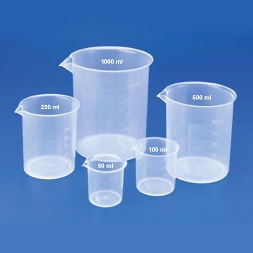 PolyLab Plastic Beaker Set, 5 Pcs Measurement Scales for Biofloc Fish Farming (50ml, 100ml, 250ml, 500ml & 1000 ml)