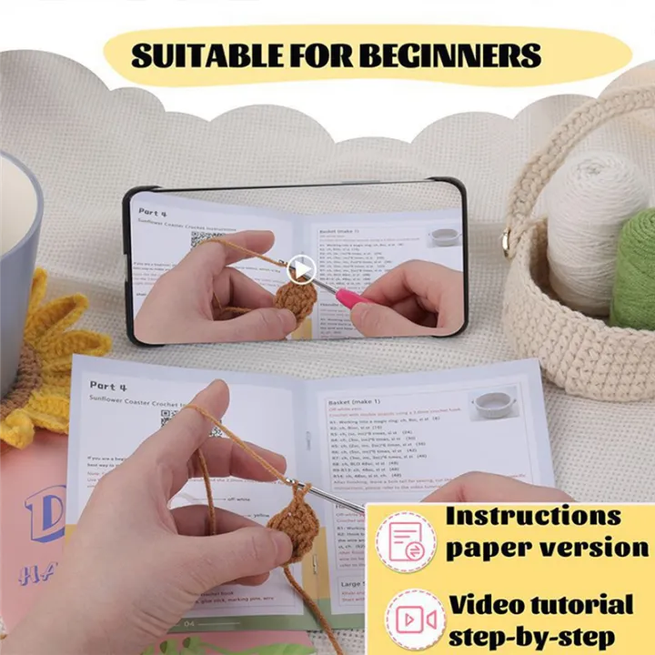 Crochet%20Coaster%20Kit%20With%20Knitting%20Yarn%20Thread%20Needles%20Hooks%20-%20Image%205