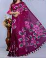 half silk hand print sari for women. 