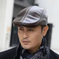 natural cowhide leather hat men's  leather berets fashion brand caps winter warm men leather cap earmufhats. 