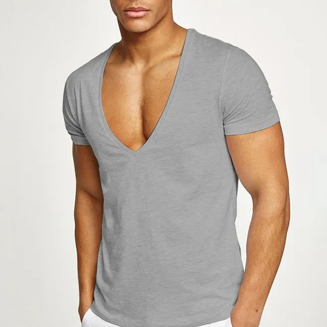 Deep%20V-Neck%20Men's%20T%20Shirt%20Low%20Cut%20Vneck%20Wide%20Vee%20Tee%20Male%20Tshirt%20Short%20Sleeve%20Causal%20Gym%20Solid%20Tops%20Invisible%20Undershirt%20-%20Image%202