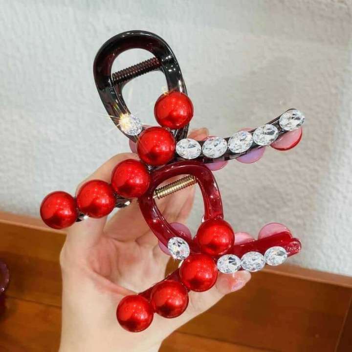 High end bean hair clip with Chinese style red color simple elegant grip headband light and versatile at back of the head