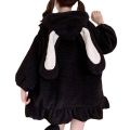 Hoodies Women Large Size Solid Zip-up Long Lantern Sleeve Hooded Rabbit Ears Lolita Cute Sweet Girls Harajuku Style Warm Baggy.