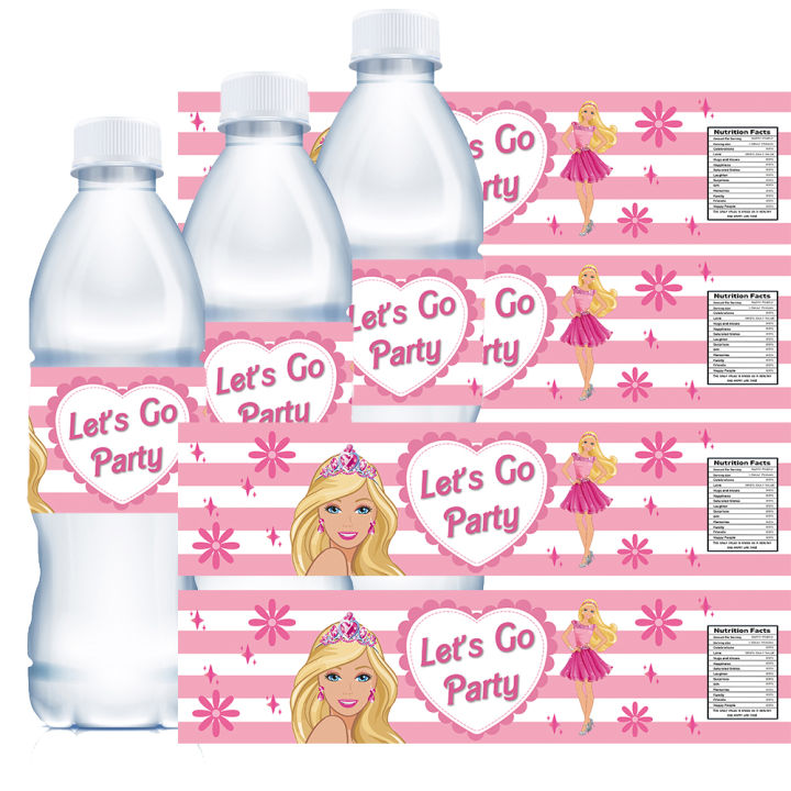 Barbie Princess Water Bottle Labels Let's Go Party Supplies Pink Birthday Decorations Stickers for Girls Baby Shower Party Gifts