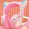 Cartoon Gaming Anime Headphones LED Stereo Music Headphones with Microphone Control -B. 