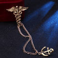 Vintage Zodiac Snake Men's Angel Wings Ceduceus with Anchor Lapel Chain Brooch. 