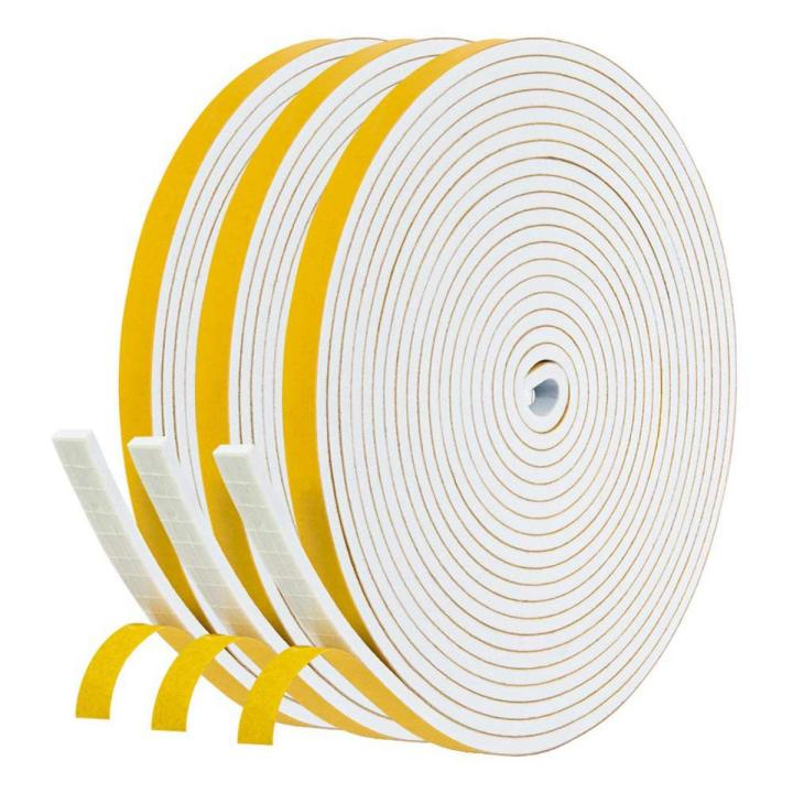 Self Adhesive Foam Tape Door 6mm Wide x 3mm Thick 3 Pcs Each White