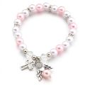 Religious Pearl Bracelet Angel Wing Cross Beaded Bracelet Baby Shower Girl Boy Baptism Gift. 