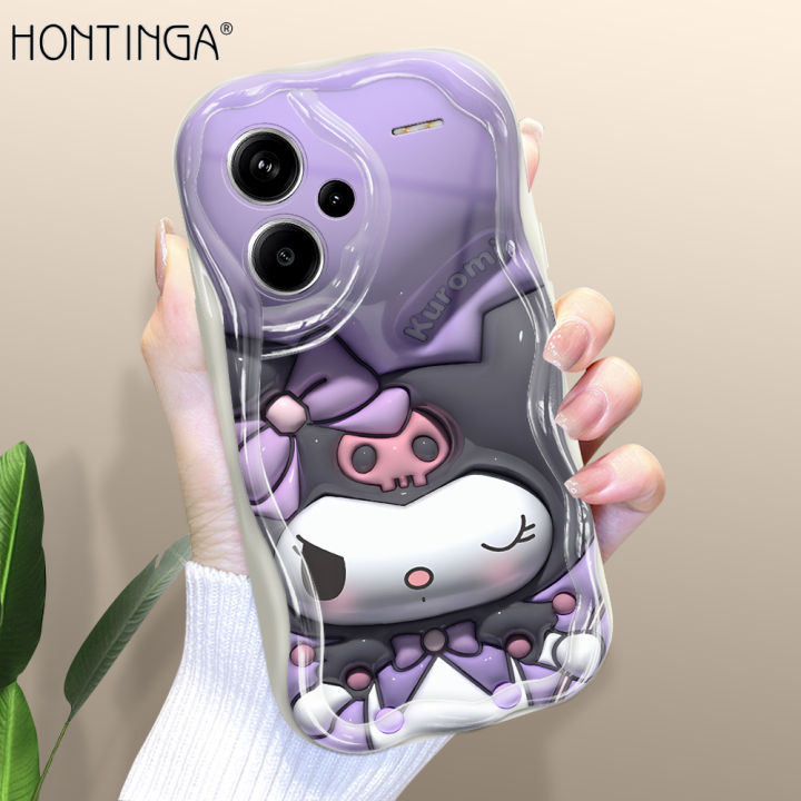 Hontinga for Redmi Note 13 Pro+ Note 13 Pro Plus 5G Back Cover 3D Kuromi Melody Print Cream Texture Phone Case Wavy Edge Soft Silicone Cover