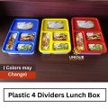 Plastic 4 Dividers Lunch Box, Economy OFFICE Lunch Box, Jaime 4G Lunch Box, Lunch Box 4 Compartment, Plastic Tiffin Lunch Box. 