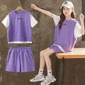 Girls New Summer Loose Thin Ventilate 2PCS Short Sleeve Tee+Pants Suits Korean Style 5 14 Years Teeange Girls Casual Clothes Set. 