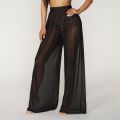 Women See Through Boho Wide Leg High Waist Trousers Beach Long Loose Mesh Sheer Pants Hot. 