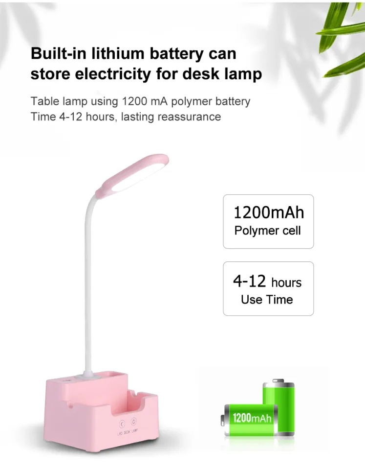 Rechargeable Led Table Lamp,Eye protection Reading Light For Kid ,Touch Dimmable Desk Lamp,With Phone Hoder,Pen Holder