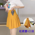 Elastic Waist Pleated Skirt Stretch Summer Lengthened with PocketsaHigh Waist Slimming ShortjkSkirt. 