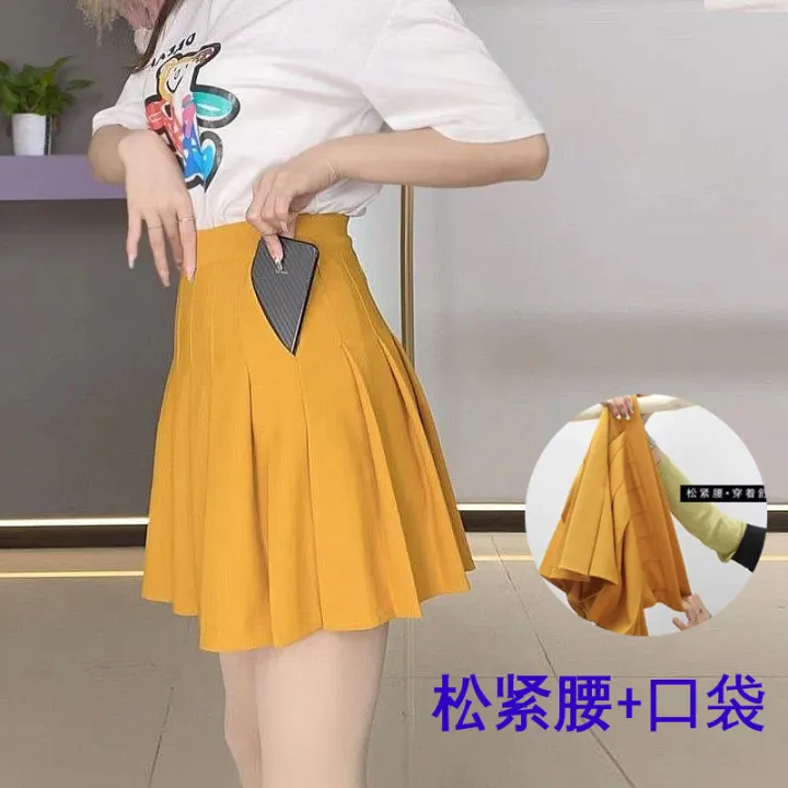 Elastic%20Waist%20Pleated%20Skirt%20Stretch%20Summer%20Lengthened%20with%20PocketsaHigh%20Waist%20Slimming%20ShortjkSkirt%20-%20Image%202