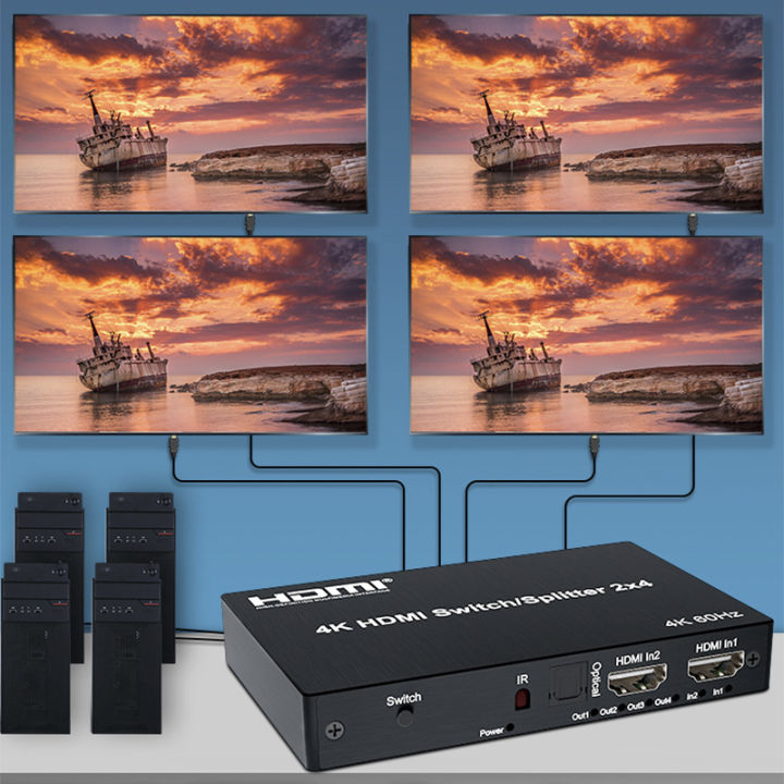 4K@60Hz%202x4%20Switch%202%20In%204%20Out%20HDMI-compatible%205M/30M%20Extend%20Splitter%20Switcher%20With%20Audio%20Extractor%20for%204%20Screen%20Monitor%20Display%20-%20Image%205