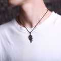 Black Rope Chain Stainless Steel Men Flame Dragon Pendant Necklace For Men.