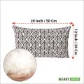 Fiber Cushion with Cover, White & Black, (20"x12"), Set of 2. 