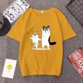 Korean Fashion South Korea Ulzzang Bf Cartoon God Annoying Dog Husky Couple Print T-Shirt Loose Student Short Sleeve Tide. 