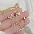 Trendy Butterfly Ear Cuff Stud Earrings for Girls Simple Stylish - Earrings for Women New Collection/ Fashionable Clip Earrings for Girls - Ear Hook Rhinestone Chain Ear Clips Pierced Earring for Women.