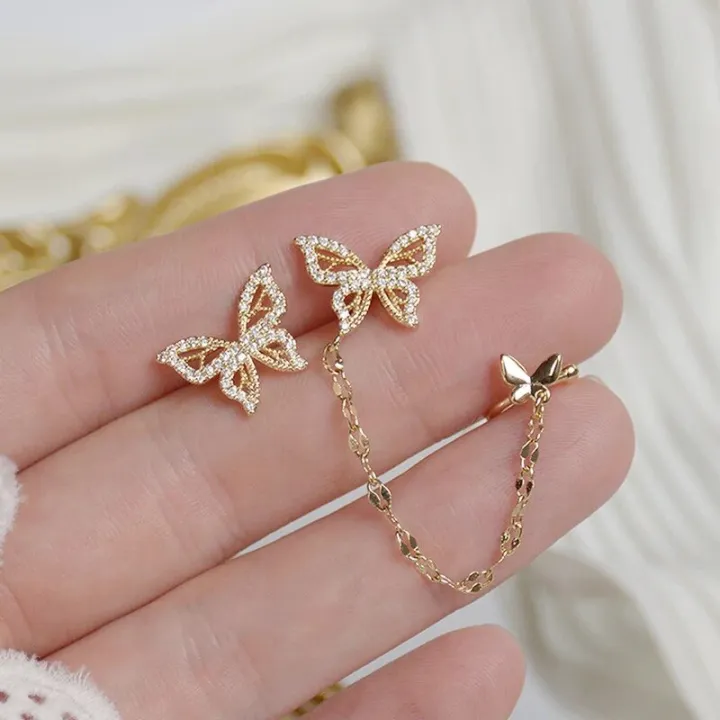 Trendy%20Butterfly%20Ear%20Cuff%20Stud%20Earrings%20for%20Girls%20Simple%20Stylish%20-%20Earrings%20for%20Women%20New%20Collection/%20Fashionable%20Clip%20Earrings%20for%20Girls%20-%20Ear%20Hook%20Rhinestone%20Chain%20Ear%20Clips%20Pierced%20Earring%20for%20Women%20-%20Image%203