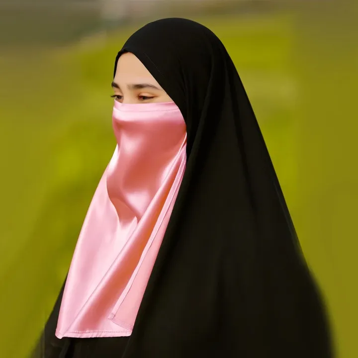 Muslim%20Women's%20Hijab%20Multi-Color%20Sun%20Protection%20Mask%20Satin%20Fabric%20Turban%20Breathable%20Veil%20Straps%20Comfortable%20Sun%20Protection%20-%20Image%202