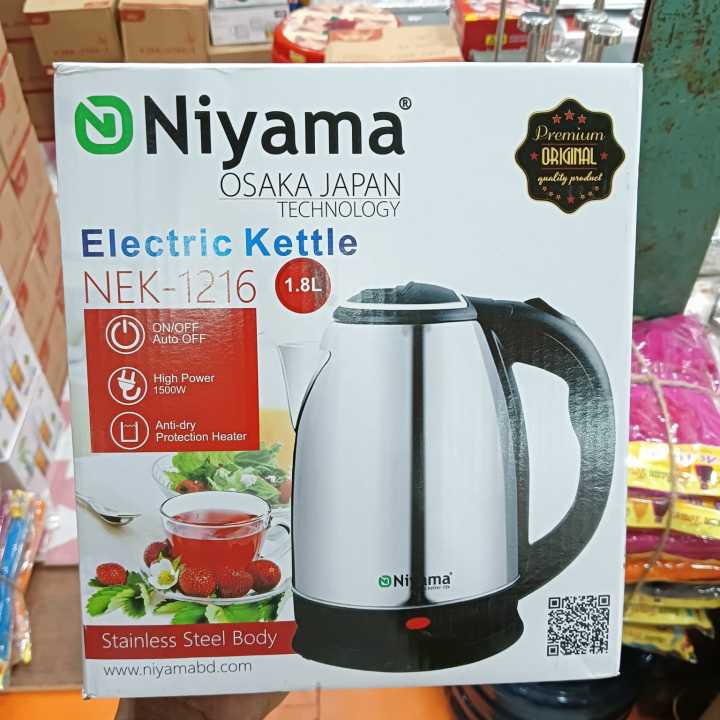 Electric Kettle Model NEK-1216 stainless steel body Osaka Japan technology silver color