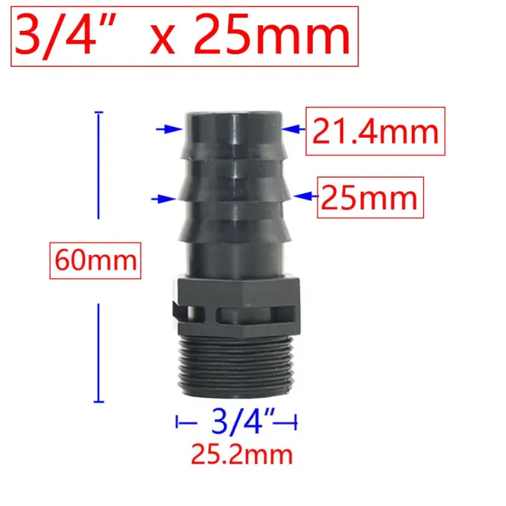 4Pcs%201/2%203/4%201%20Male%20Female%20Thread%20Connector%20To%20Barb%208mm%2016mm%2020mm%2025mm%2032mm%20PE%20Hose%20Adapter%20Garden%20Irrigation%20Watering%20System%20-%20Image%205