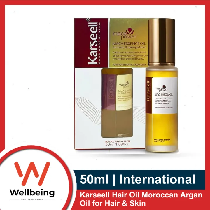 Karseell Maca Essence Oil Hair Oil Moroccan Argan Oil 50ml for Hair & Skin, Cold Pressed Maca Essence Argan Oil Hair Oil for Dry Damaged Hair All Hair Types 50ml
