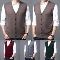 Men Fashion Brand V Neck Knit Korean Vest Outwear Cardigan Men Sleeveless Button Wool Blended High Quality Casual Mens Clothes.
