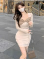 Sexy Sweet and Spicy Twisted Knitted Long-Sleeved Dress Women's Autumn and Winter Korean Style Inner Wear Sense Waist-Controlled Base Hip Wrapping Skirt Short Skirt.
