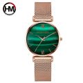 【Hannah Martin Store】1 Bracelet  Quartz Peacock Green Stone Pattern Fashion Casual Ultra-thin Stainless Steel Strap Women. 