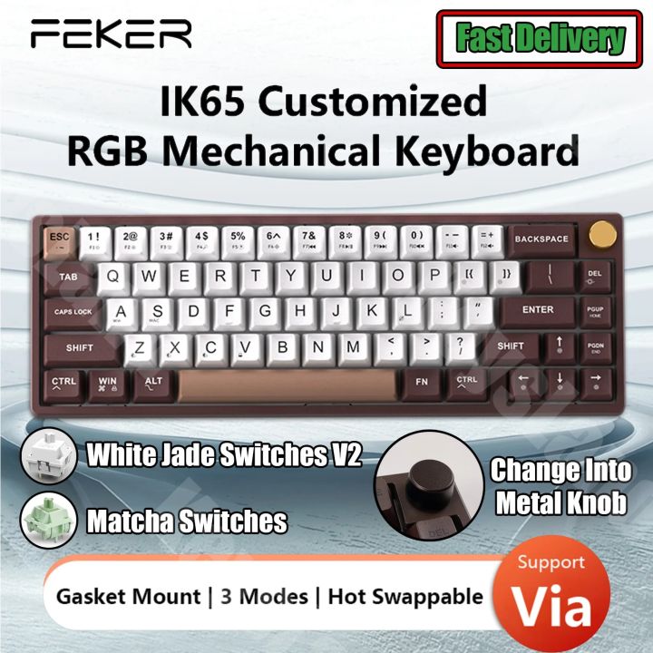 FEKER IK65 Wireless Mechanical Keyboard 65% Bluetooth 2.4G RGB 3 Modes Via Hotswap Cherry Profile Dye Sub PBT keycap Gasket