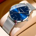 CRRJU Watch for Men, Stainless Steel 40mm with Mesh Strap Mens Watches,Classic Ultra Slim 7mm Men's Wrist Watches Automatic. 