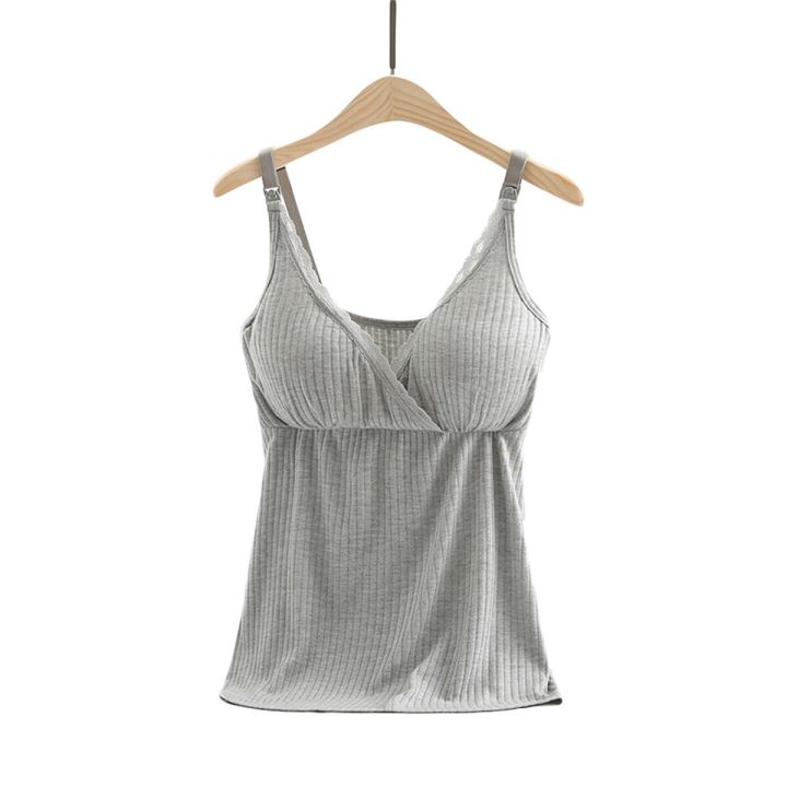 (New) women Maternity Nursing tank top breastfeeding tee sling solid color front hanging buckles shirt clothes