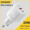 Essager 20W GaN USB Type C Charger PD Fast Charge Phone QC 3.0 Quick Chargers For iPhone 14 13 12 11 Pro Max Mini iPad Xiaomi Samsung Charging.
