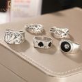 Enacolor 5Pcs/Set Retro Silver 8 Poker Ring Vintage Spades Solitaire Creative Personality Joint Rings Set Accessories.