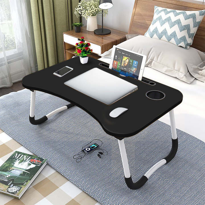 Folding and Portable Laptop Table/Study Table/Bed Table with Holding Drawer, Cup Holder and a Tab Holder - Laptop Table