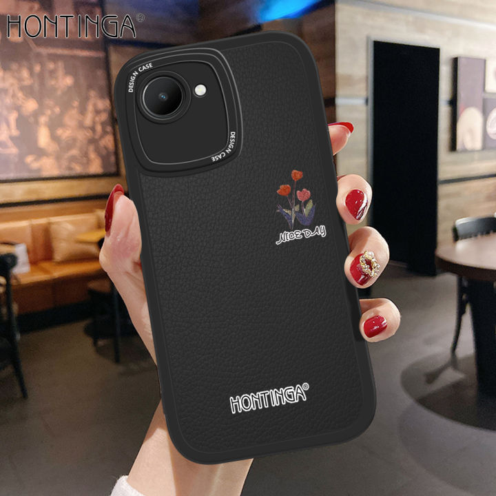 Hontinga for Realme C30 Back Cover PU Leather Simple Colorful Phone Case Soft Silicone Edge Mobile Cover