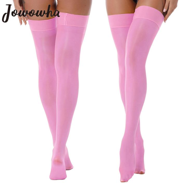 Womens Glossy See-through Stockings Thin Shiny Sheer Thigh High Socks Cosplay JK Long Sock Hosiery Party Clubwear Nightwear