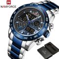 NAVIFORCE NF9171 Silver And Royal Blue Two-tone Stainless Steel Dual Wrist Watch For Men - Royal Blue & Silver. 