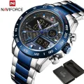 NAVIFORCE NF 9171 Silver And Royal Blue Two-tone Stainless Steel Dual Wrist Watch For Men - Royal Blue & Silver.