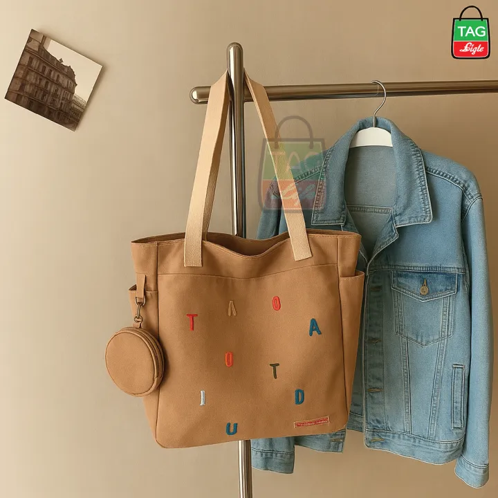 TAG%20Lifestyle%20Exclusive%20Design%20embroidery%20Canvas%20Tote%20Bag,%20Fashionable%20Top%20Handle%20With%20four%20Outside%20Pockets%20Trendy%20Fashionable%20Tote%20Bag%20for%20University,%20College%20Students%20Girls%20And%20Women%20-%20Image%203
