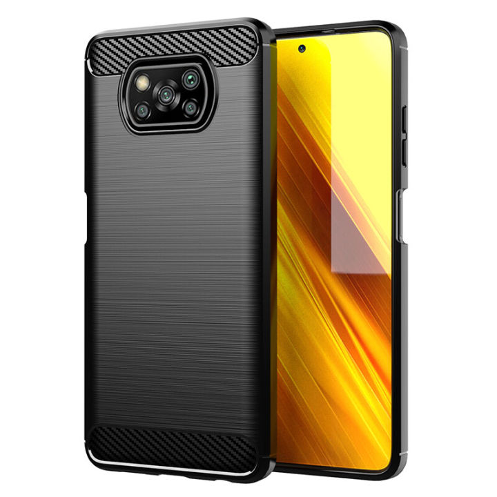 lthmy for Xiaomi Poco X3 NFC Case Carbon Fiber TPU Soft Silicone Back Cover Armor Phone Case Casing