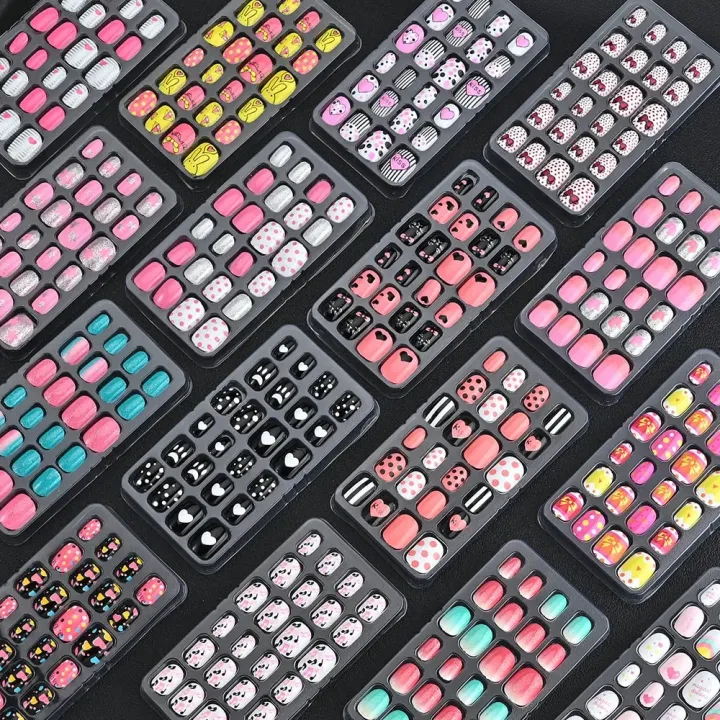 24pcs/box%20Candy%20Kids%20False%20Nail%20Cartoon%20Full%20Cover%20Press%20On%20Nails%20Tips%20Kawaii%20Acrylic%20Artificial%20Fingernails%20for%20Girls%20-%20Image%204