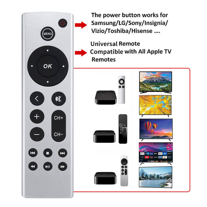 Universal Replacement Remote Fit For Apple TV Remote Control 4K/ HD A2169 A1842 A1625 A1427 Without Voice Demoo