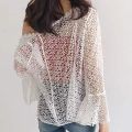 Women Flare Long Sleeve Shrug Cardigan Hollow Out Crochet Knitted Open Front Sheer Lace Cover Up Sweater Loose Outwear. 