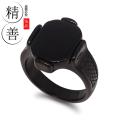 Stainless Steel Black Natural Stone Mens Finger Ring. 