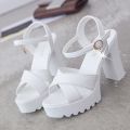 Trendy Girl Korean Fashion Wedge Sandals, Ladies Fish Mouth Platform High Heels Wedges Sandals Buckle Slope Sandals. 